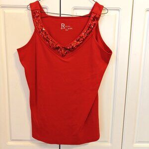 Roaman's Red Glitter Tank Top, Size 1X